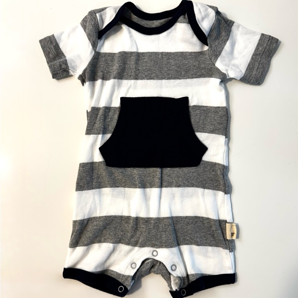 Burt's Bees Baby Gray and White Striped Romper 0-3mo